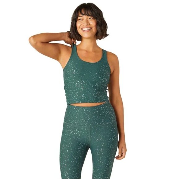 Beyond Yoga Forest Green Alloy Sparkle Crop Tops Size S - Picture 1 of 5